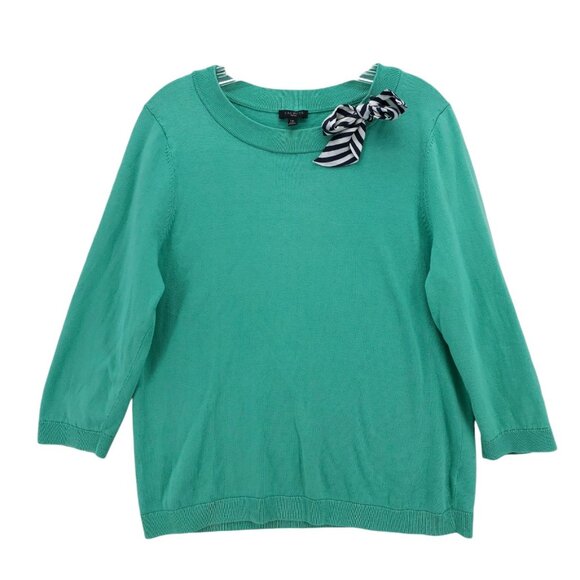 TALBOTS 3/4 Sleeve Knit Top Cotton Tencel Lyocell Silk Stripe Tie Neckline LP - Picture 1 of 7